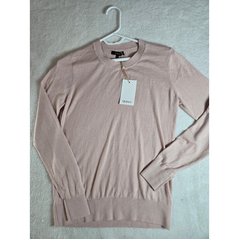 Quince Lightweight Cotton Cashmere Crew Sweater Sugar Stone XS NEW